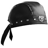 ASDICOXB Cycling Bandana Doo Rags Adjustable Skull Cap Motorcycle Biker Leather Cap Black