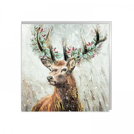 Charity Christmas Cards - Stag Adorned with Winter Foliage with Foil Details - Eco-Friendly - Pack of 6 Cards - By Art Beat