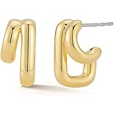 Obidos 14K Gold Plated Illusion Stud Earrings for Women | Triple Huggie Hoop Earrings for One Hole| Trendy Simple Hypoallergenic Fashion Accessories Gold Jewelry Gifts for Womens