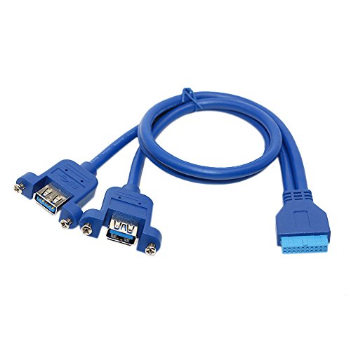 USB 3.0 Dual Ports Female Screw Mount Type to Motherboard 20 Pin Header 0.5M