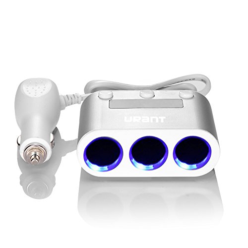 URANT 120W 3-Socket Cigarette Lighter Adapter Multi Charging Adapter Car Power Adapter DC Outlet Splitter with 12V/24V Dual USB 4.8A Car Charger for GPS Mp3 Cell Phone iPhone Samsung Galaxy(Silver)