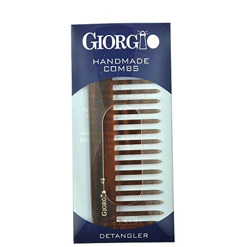Giorgio G49 5 3/4" Hand Made Tortoise Detangling Comb - Wide Teeth. Hand-Made of quality Durable Cellulose, Saw-cut and Hand Polished. (Giorgio G49)