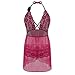 JuicyRose Women's Sexy Lingerie Lace Sleepwear Halter Babydoll V-String Miniskirt (US L=Tag XL, Purple)