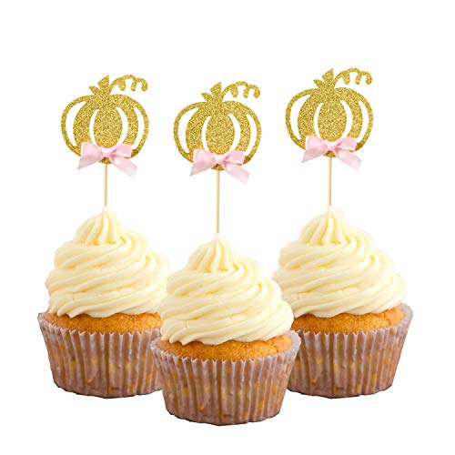 Pumpkin Cupcake Topper Fall Theme Cake Decoration for Pumpkin Themed Baby Shower Party Supplies, Pumpkin Food Pick - Set of 24 - Thumbnail 2