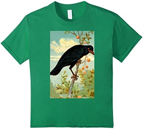 Kids Vintage Crow Shirt, Black Bird Birdwatching 8 Kelly Green