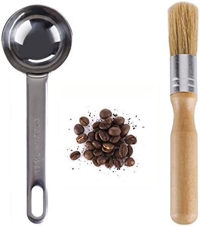 Coffee Grinder Cleaning Brush and Stainless Steel Coffee Scoop Measuring 1 Tablespoon by Chephon, 2-In-1 Value Pack