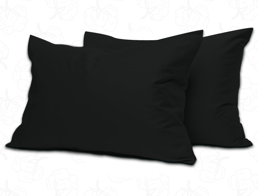 MistyMorning Pillow Cases 2 Pack Soft & Premium Quality Bedding & Linen, Egyptian Cotton 200 Thread Count, Breathable & Envelope Closure in Standard Size (50x75+15 cm) (Black, Pack of 2) — image 1