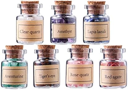 Indoor Fountains & Accessories - Runyangshi 7 pcs Mini Glass Wishing Bottles Tumbled Gemstone Natural Degauss Crystals Chips Healing Reiki Stones Set Gift Balance Chakra Witchcraft Crystals Home Decor
