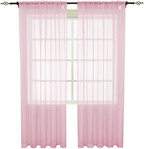 HOLKING Sheer Window Cutains for Bedroom-Rod Pocket Sheer Curtains 95 inch for Living Room, 2 Panels Baby Pink Sheer Voile Curtains Each is 52 inch Width by 95 inch Length
