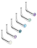 ORAZIO 5-6Pcs 20G Stainless Steel Nose Stud Rings Body Piercing Jewelry Mixed Colored Opal Stone Inlaid