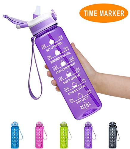 Fidus 32oz Leakproof Tritran BPA Free Water Bottle with Motivational Time Marker & Straw to Ensure You Drink Enough Water Daily for Fitness, Gym and Outdoor Sports