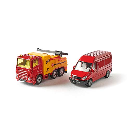 siku 1667, Abschleppwagen mit PKW, Metall/Kunststoff, Rot/Gelb, Heb- und Senkbare Abschleppvorrichtung – Bild 5