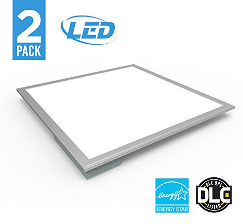 Polaris LED 2x2 LED Flat Panel Light Fixture Edge-Lit Drop Ceiling Fixture Retrofit Dimmable Light Panel 40W 4320 lumens 100-277V Daylight 5000K color DLC Premium 4.2 listed 2-pack