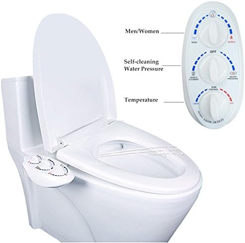 HPPFOTRS Self Cleaning Hot and Cold Water Bidet - Dual Nozzle (Male & Female) - Non-Electric Mechanical Bidet Toilet Attachment - With Adjustable Water Pressure and Temperature