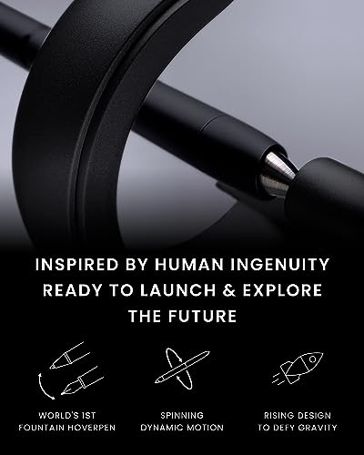 novium Hoverpen Future - Luxury Fountain Pen & Rollerball Pen All-In Gift Box, Schmidt Nib (Fine), Converter, Extra Refill, Aerospace Metal, Best Pen Gift Set for Men & Women (Deep Black)
