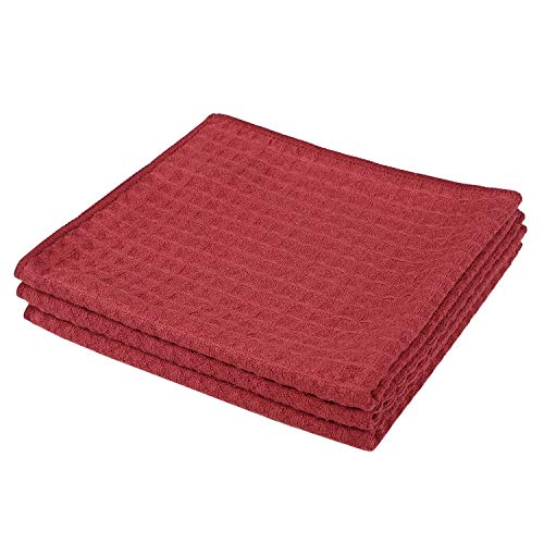 Lifaith Microfiber Thick Waffle Weave Kitchen Towels Dish Cloth 3 Pack 16inch X 19inch Red