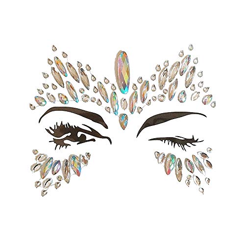 Face Gems, Ynredee 2 Set Women Mermaid Rave Festival Glitter, Rhinestone Temporary Tattoo Face Jewels Crystals Face Stickers Eyebrow Face Body Jewelry (breast and face 1)