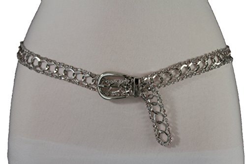 TFJ Women Fashion Belt Silver Metal Chain Narrow Band Hip High Waist Skinny S M L