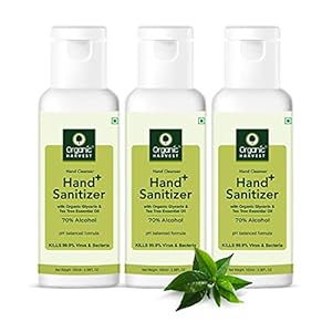Organic Harvest Instant Gel Based Hand Sanitizer & Hand Cleanser with Organic Glycerin & Tea Tree Essential Oil, 70…