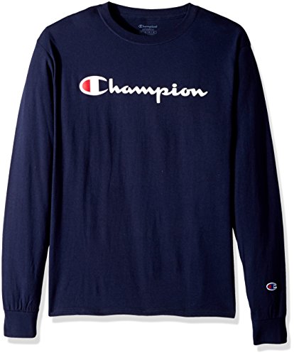 Champion Men's Classic Jersey Long Sleeve Script T-Shirt, Navy, Large