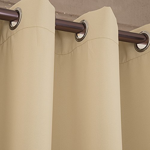 Nibesser 2 Tones Blackout Draperies Curtains Thermal Insulated Grommet Color Block Blackout Curtains/Drapes Beige Coffee (52W x 84L Inch) - Thumbnail 4