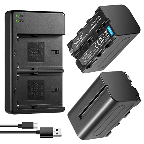 ENEGON NP-F750 Batería de Repuesto (Paquete de 2, 5600mAh) y Smart LED Cargador USB para Sony NP-F550 570 750 770 930 950 FM55H FM500H QM71 QM91 QM71D y Led Light, Monitor, Motorized Slider