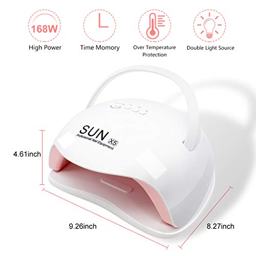 Gel UV LED Nail Lamp, 168W LED Nail Light for Gel Polish Nail Dryers with 4 Timers Professional Portable Gel Nail Polish Curing Lamps, Automatic Sensor UV Nail Light for Home and Salon