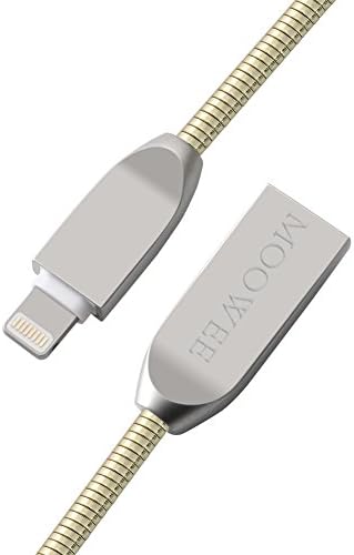 Metal USB Lightning Cable, MOOWEE Fast Charging Iphone Charger Cable 3.33 ft Metal Braided Lightning Cords,Compatible with iPhone 7/6s/6/5s/SE, iPad Pro/Air/Mini (golden)
