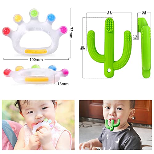 Candy Crown and Cactus Baby Teething Toys Set,for Newborn Infants and Toddlers,Self-Soothing Pain Relief Soft Silicone Teether and Training Toothbrush for Babies, Soothes Babies Sore Gums