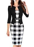 Viwenn Women Elegant Colorblock Long Sleeve V Neck Business Party Dress