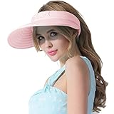 CACUSS Women's Summer Sun Hat Large Brim Visor Adjustable Velcro Packable UPF 50+(Pink)