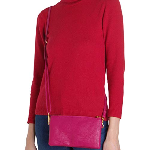 Humble Chic Vegan Leather Small Crossbody Bag or Wristlet Clutch Purse, Includes Adjustable Shoulder and Wrist Straps, Berry, Raspberry, Magenta, Dark Pink, Fuchsia - Thumbnail 2