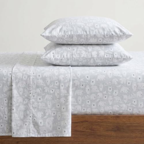 Eddie Bauer - Full Sheets, Cotton Flannel Bedding Set, Brushed for Extra Softness, Cozy Home Decor, Oeko-Tex Certified (Explorer Bears Grey, Full)