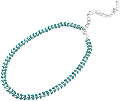 Gold Silver Choker Necklace Flower Metal Withe Choker Necklace Adjustable Chokers Necklace for Women (Green leaf)