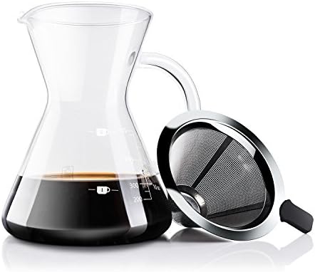 Own Sea 500ml Pour Over Coffee Maker - Borosilicate Glass Carafe with Handle and Reusable Double Layer Stainless Steel Cone Filter