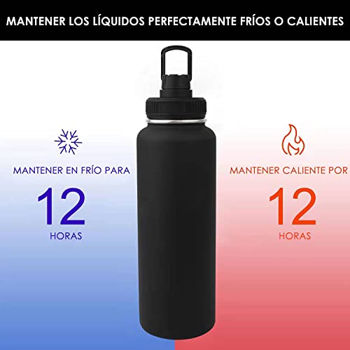1100ML Botella Térmica，Hisemy Termo de Acero Inoxidable sin BPA，100% a prueba de fugas, aislamiento de doble pared，para Agua Fría (24 horas) o Caliente (12 horas)