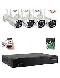 GW - Sistema de cámara inalámbrica WiFi (kit NVR), videovigilancia HD CCTV y audio, cámaras IP inalámbricas al aire libre, visión nocturna de 100 pies