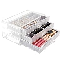 Mordoa Jewelry Box for Women with 3 Drawers, Velvet Jewelry Organizer for Earring Bangle Bracelet Necklace and Rings Storage Clear Acrylic Jewelry case B05-1