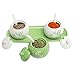 MyGift 7-oz Spice Jar Bowls, Ceramic Green & White Floral Botanical Motif Condiment Container Pots, Sauce Servers with Serving Spoons, Lids and Tray, Set of 3