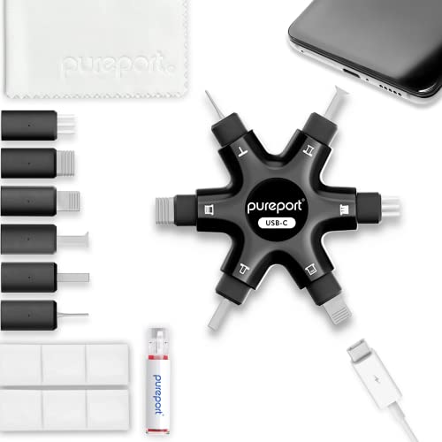 pureport USB-C Multi-Tool Phone Cleaning Kit| Clean Repair & Restore Cell Phone, Tablet, & Laptop USB C Ports and Cables - Includes AirSquares Cleaning Putty, The Ideal Cleaner Kit (Black)