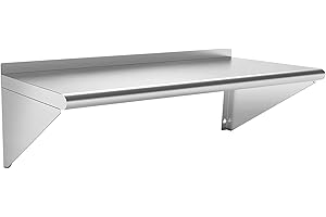 HOCCOT Commercial Stainless Steel Shelf 12 x 48”, Wall Mounted Food Service Storage Rack Shelves, Heavy Duty 300 lb Metal Shelf for Kitchen, Restaurant, Food Truck, Garage, Laundry Room