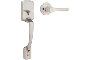 Weiser Satin Nickel Front Door Handle Set, Henley Handleset with Reversible Henley Interior Door Handle/Door Lever, Front Doo