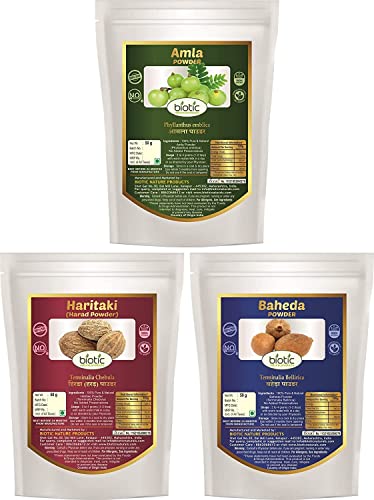 Metrol Amla, Harad and Baheda Powder - Triphala Powder - Trifala Powder - Organic Triphla Churna - Thiripala - 150gm (50gm Each)