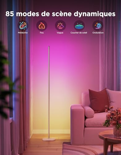Govee RGBIC Living Room Floor Lamp, WiFi LED Floor Lamp Works with Alexa, Matter, Google APP, Music Sync, 16 Million Colours and 61 Stage Modes, Modern Lamp for Bedroom Room, Gold