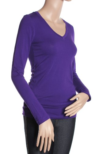 Long Sleeve V-Neck Tee,Small,Purple 