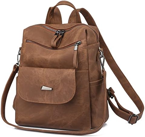 Women Backpack Purse PU Leather Waterproof Multiple Pockets Adjustable Straps Anti-Theft Retro Pu Leather Backpack, Multi Compartment  main image 3