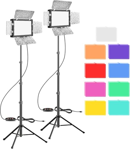 Upgraded 2Pack Video Licht, EMART Videoleuchte mit Barndoor + 9 Farbfiltern