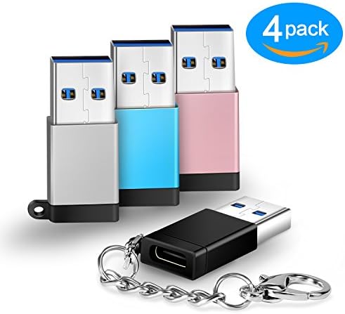 IPEAK USB to USB Type C Adapters with Keychain, USB A Male to USB C Female Charger Data Syncing Connector &amp; Converter for USB C Cable Hubs Peripherals PC Flash Drive HDD Laptop Wall Charger, 4 Pack