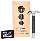 Parker Variant ADJUSTABLE Double Edge Safety Razor and 5 Shark Super Chrome Blades - (Metallic Graphite)