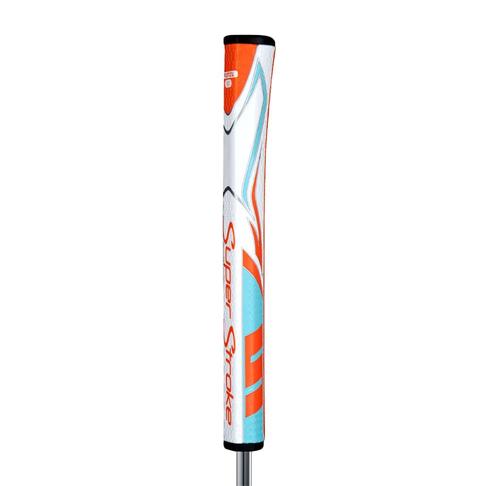 SuperStroke Zenergy Pistol Tour Golf Putter Grip with No Taper Enhanced SPYNE Technology, New Multi-Zone Texturing and Tech-Port, Orange/Blue/White Image